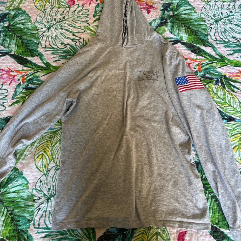 USA Gray Hoodie with American Flag Patch